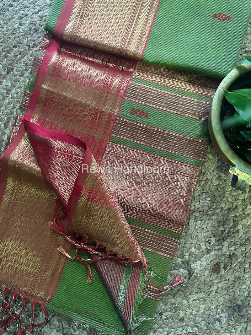 Maheshwari Green Tissue Silk Saree-THP02