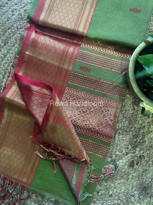 Maheshwari Green Tissue Silk Saree-THP02