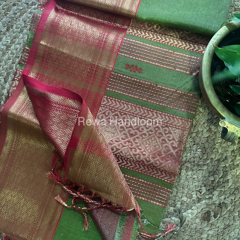 Maheshwari Green Tissue Silk Saree-THP02