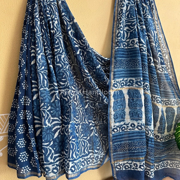 Blue Chanderi Silk Printed Saree CPS032