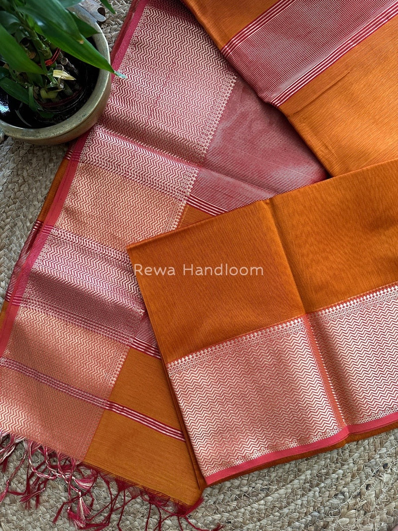 Maheshwari Orange Zari Skirt Saree ZS059