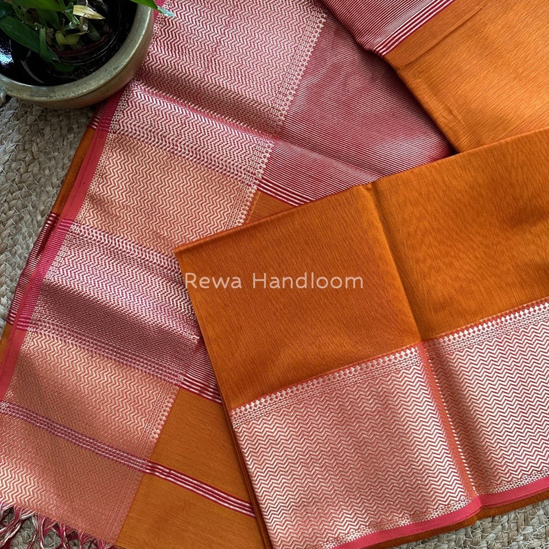 Maheshwari Orange Zari Skirt Saree ZS059