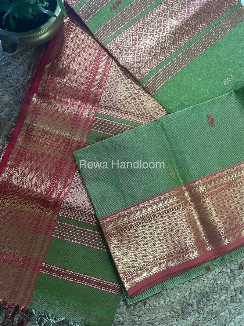 Maheshwari Green Tissue Silk Saree-THP02