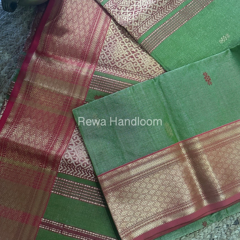 Maheshwari Green Tissue Silk Saree-THP02