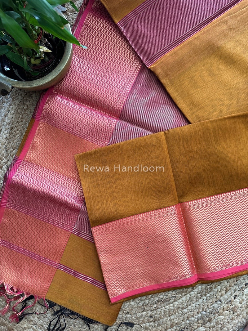 Maheshwari Mustard Zari Skirt Saree ZS061