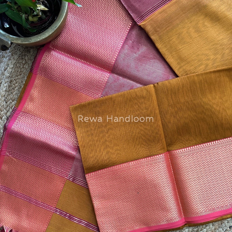 Maheshwari Mustard Zari Skirt Saree ZS061