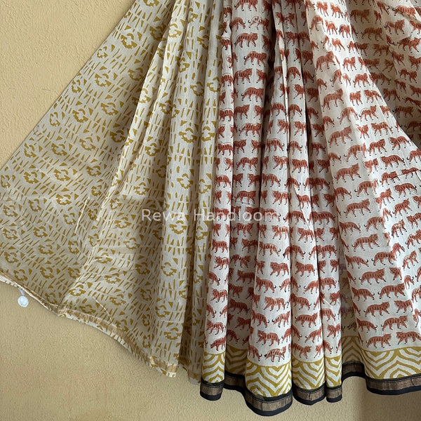 Cream Chanderi Silk Printed Saree CPS031