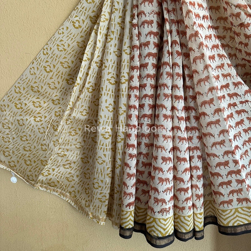 Cream Chanderi Silk Printed Saree CPS031