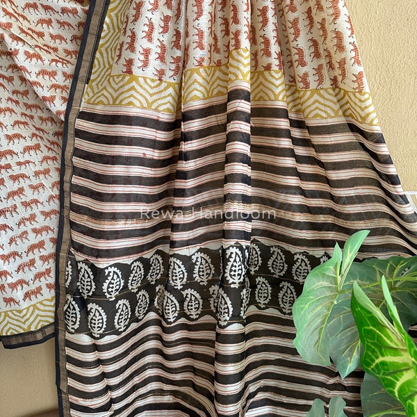 Cream Chanderi Silk Printed Saree CPS031