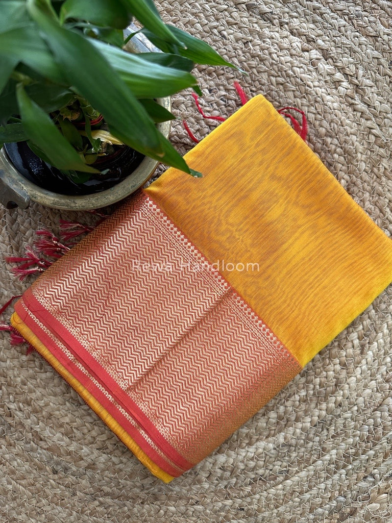 Maheshwari Mustard Yellow Zari Skirt Saree ZS058