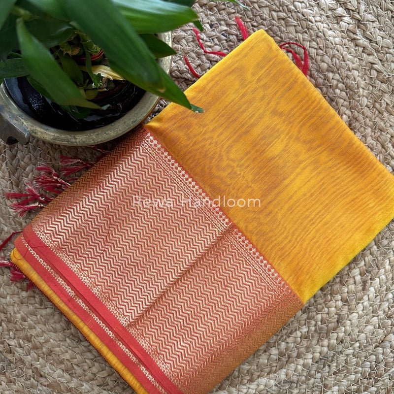 Maheshwari Mustard Yellow Zari Skirt Saree ZS058