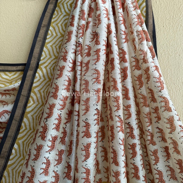 Cream Chanderi Silk Printed Saree CPS031