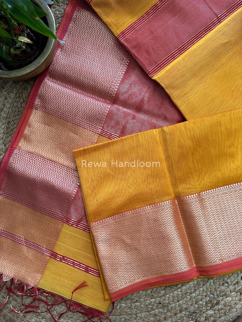 Maheshwari Mustard Yellow Zari Skirt Saree ZS058