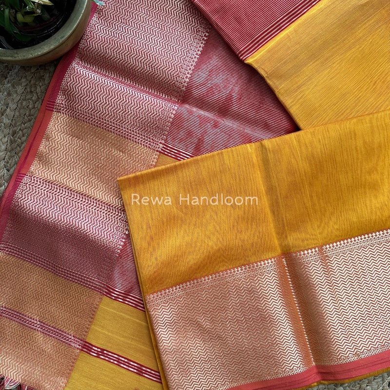 Maheshwari Mustard Yellow Zari Skirt Saree ZS058