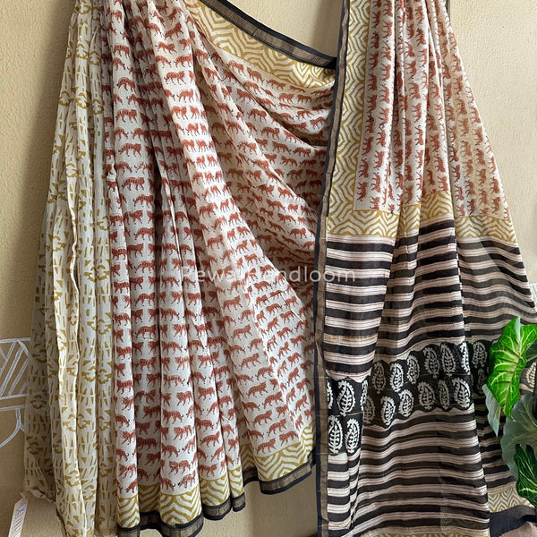 Cream Chanderi Silk Printed Saree CPS031