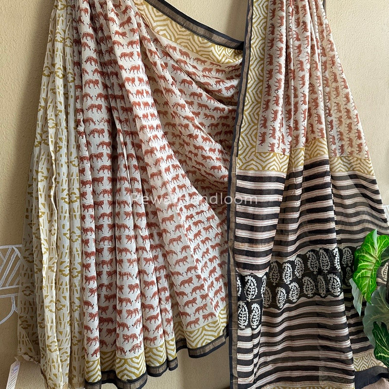 Cream Chanderi Silk Printed Saree CPS031