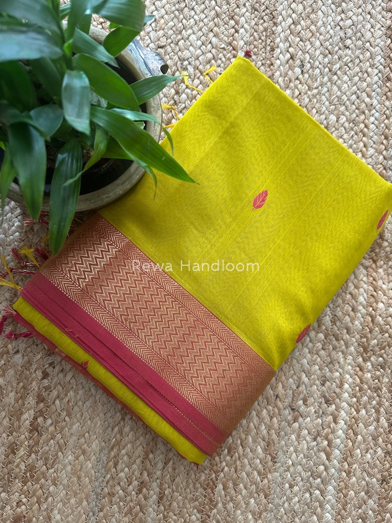 Maheshwari Lemon Yellow Zari Butti Saree PTB0144