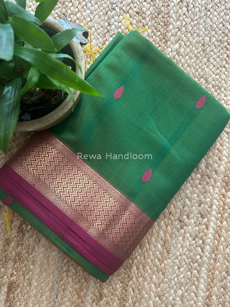 Maheshwari Green Zari Butti Saree PTB0146
