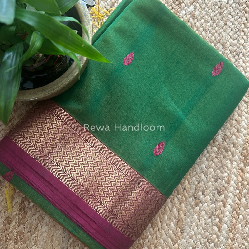 Maheshwari Green Zari Butti Saree PTB0146
