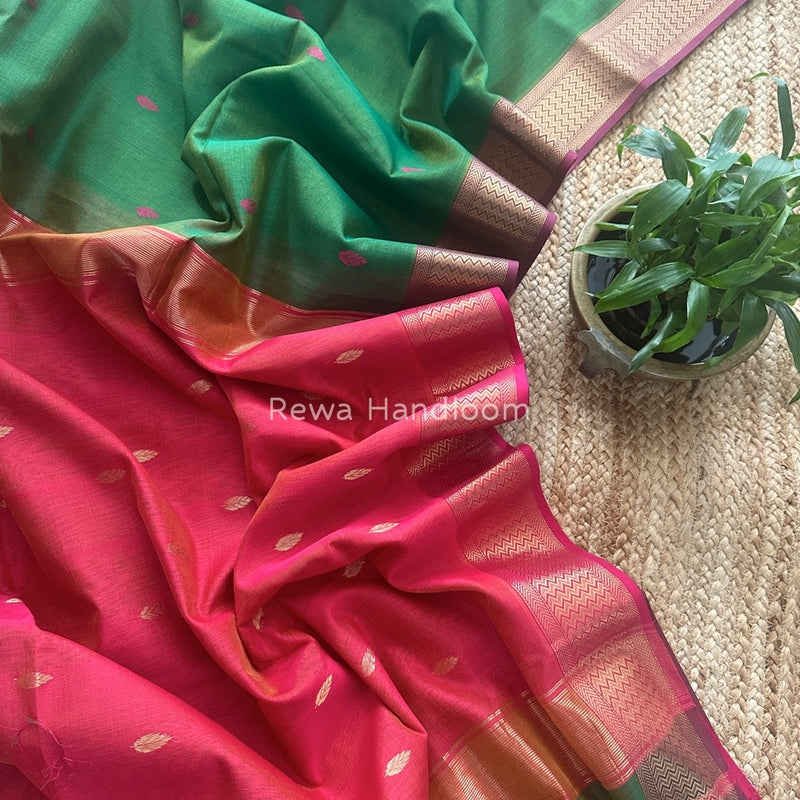 Maheshwari Green Zari Butti Saree PTB0146