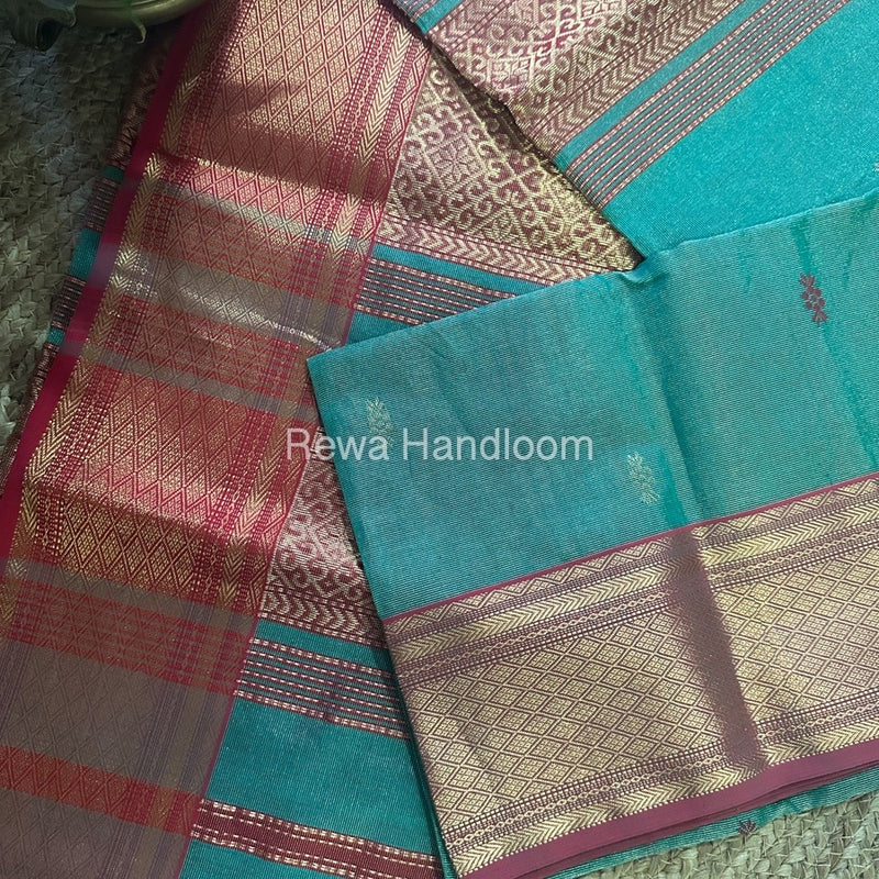 Maheshwari Light Sea Green Tissue Rich Pallu Saree THP05