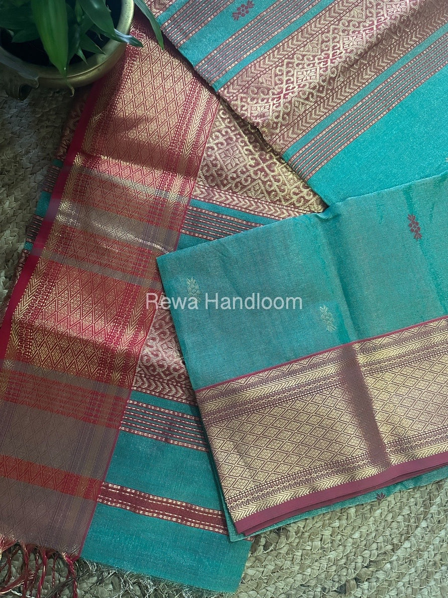 Maheshwari Light Sea Green Tissue Rich Pallu Saree THP05