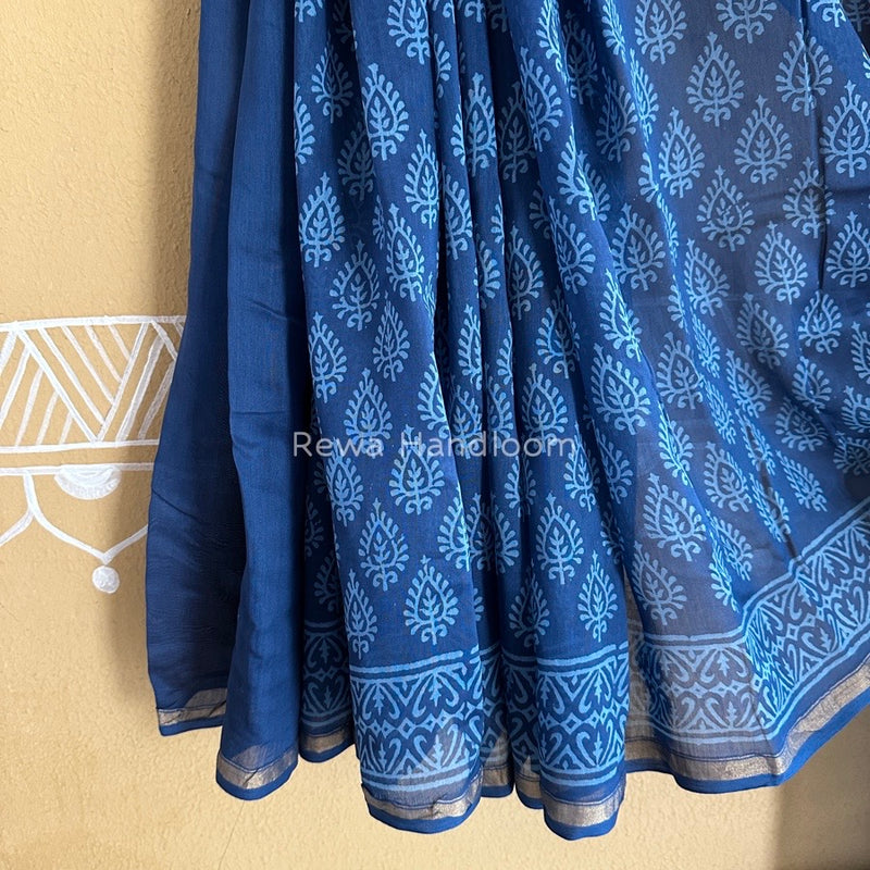 Blue Chanderi Silk Printed Saree CPS030