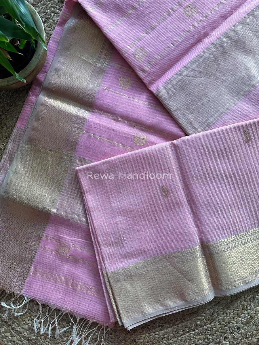 Maheshwari Baby Pink Tissue Butti Saree TKB01