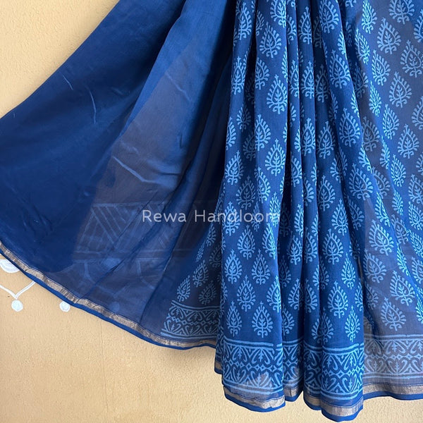 Blue Chanderi Silk Printed Saree CPS030