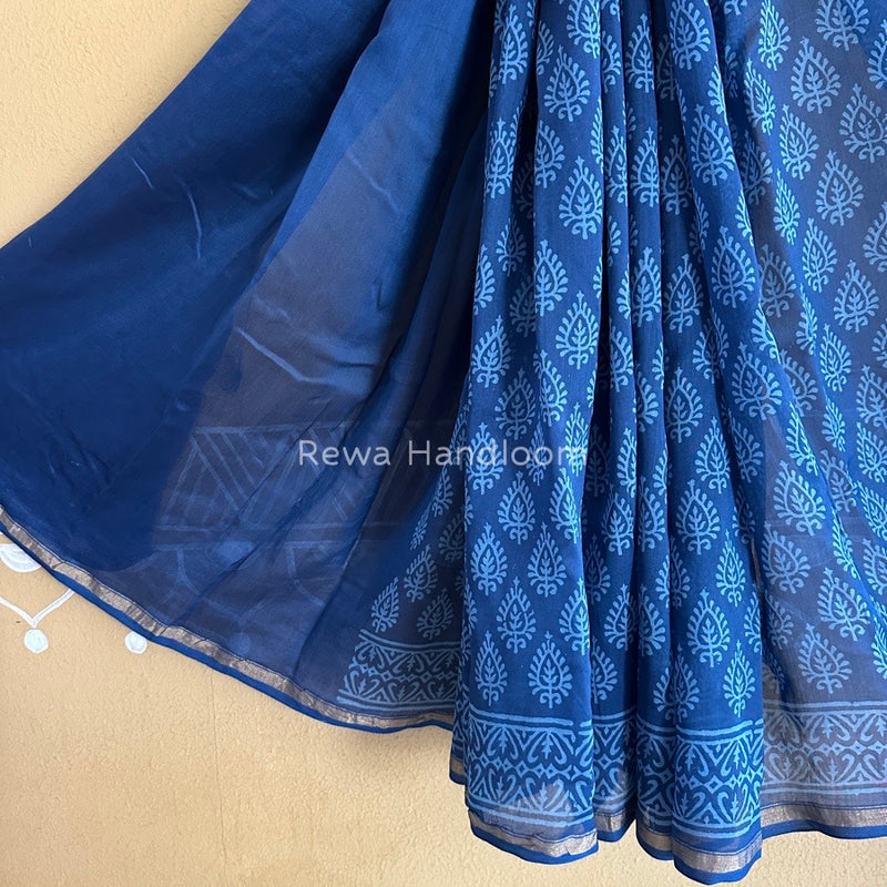 Blue Chanderi Silk Printed Saree CPS030