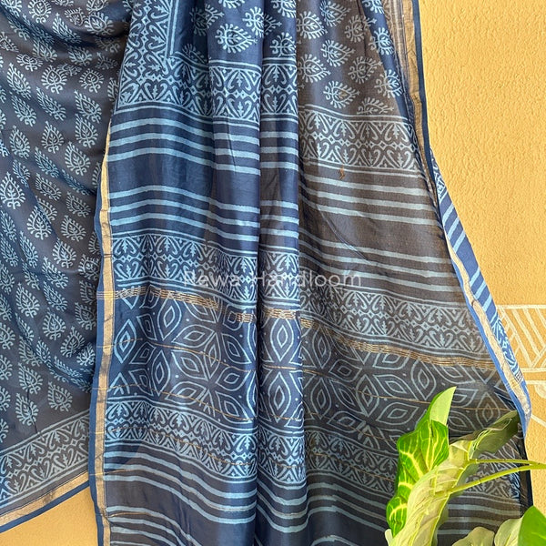 Blue Chanderi Silk Printed Saree CPS030