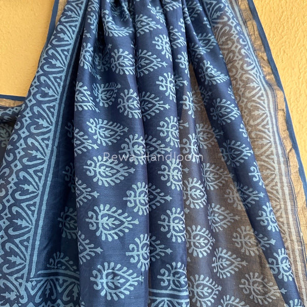 Blue Chanderi Silk Printed Saree CPS030