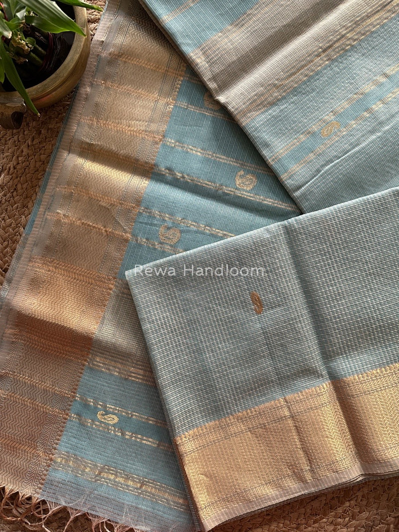 Maheshwari Light Sky Blue Tissue Butti Saree TKB012