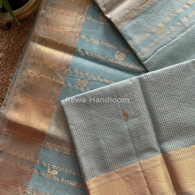 Maheshwari Light Sky Blue Tissue Butti Saree TKB012