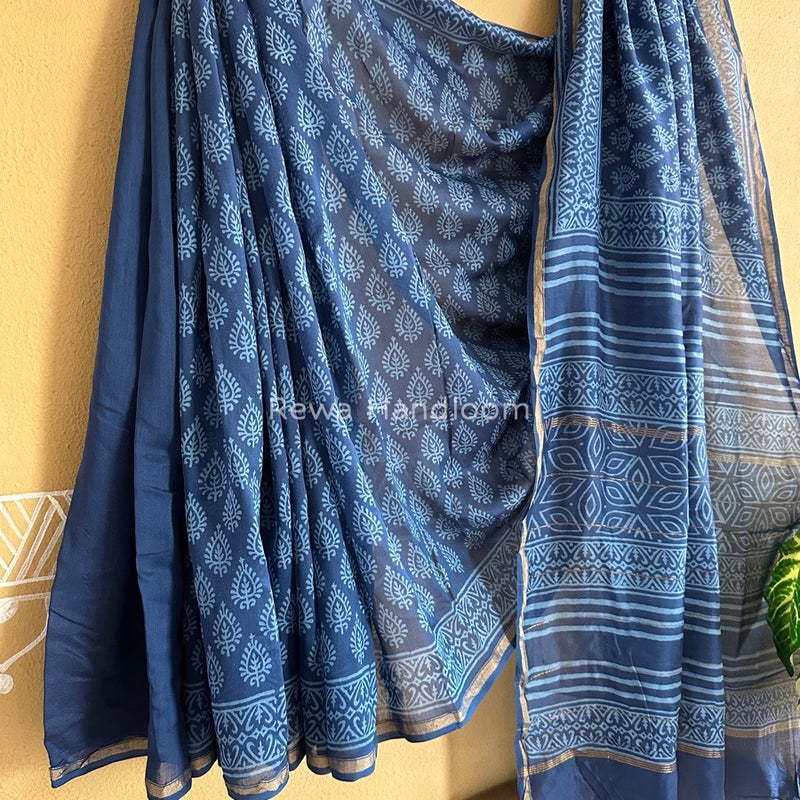 Blue Chanderi Silk Printed Saree CPS030
