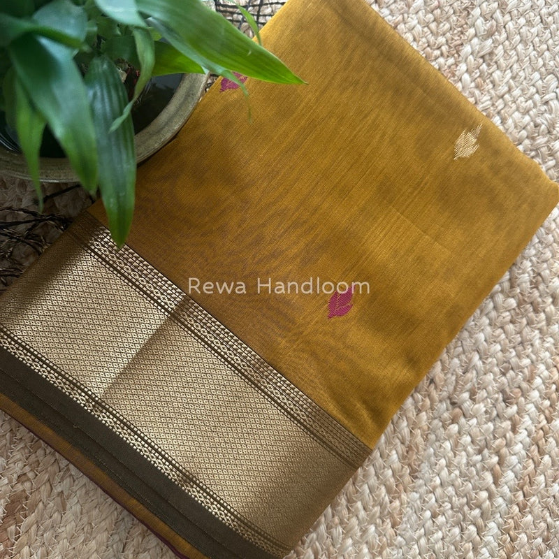 Maheshwari Mustard Zari Butti Saree PTB0145
