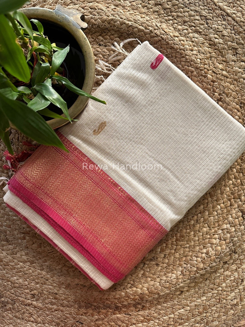 Maheshwari White Tissue Butti Saree TKB02