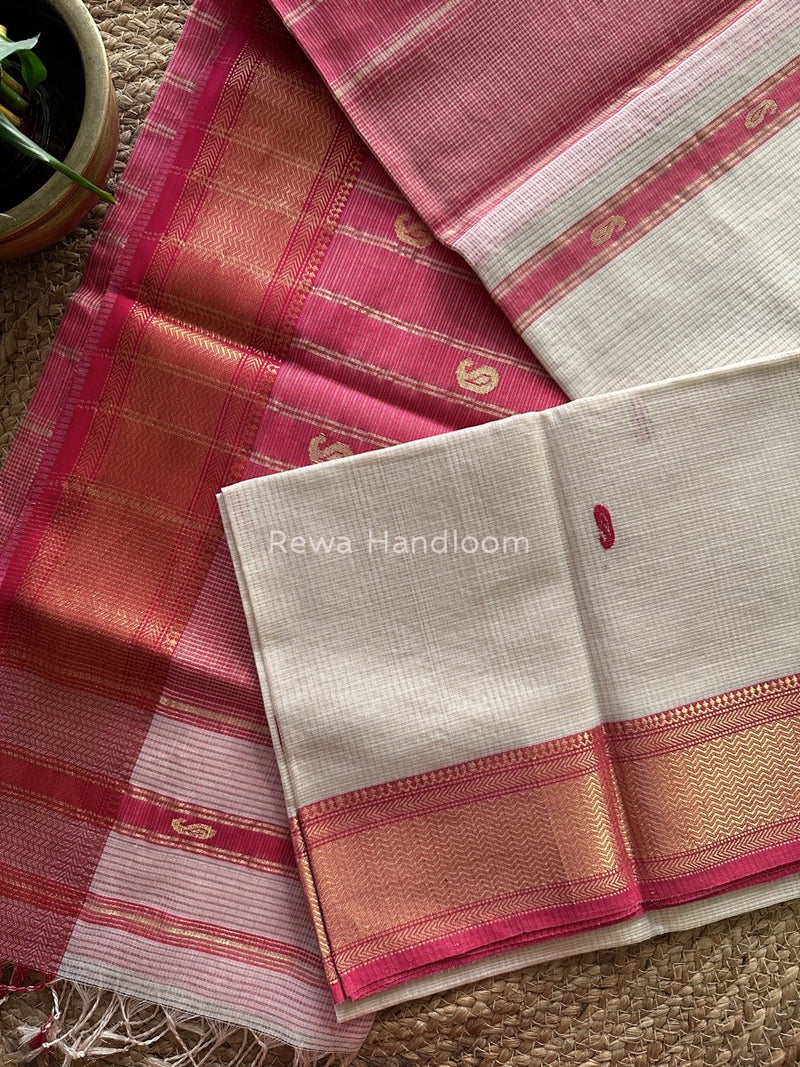 Maheshwari White Tissue Butti Saree TKB02