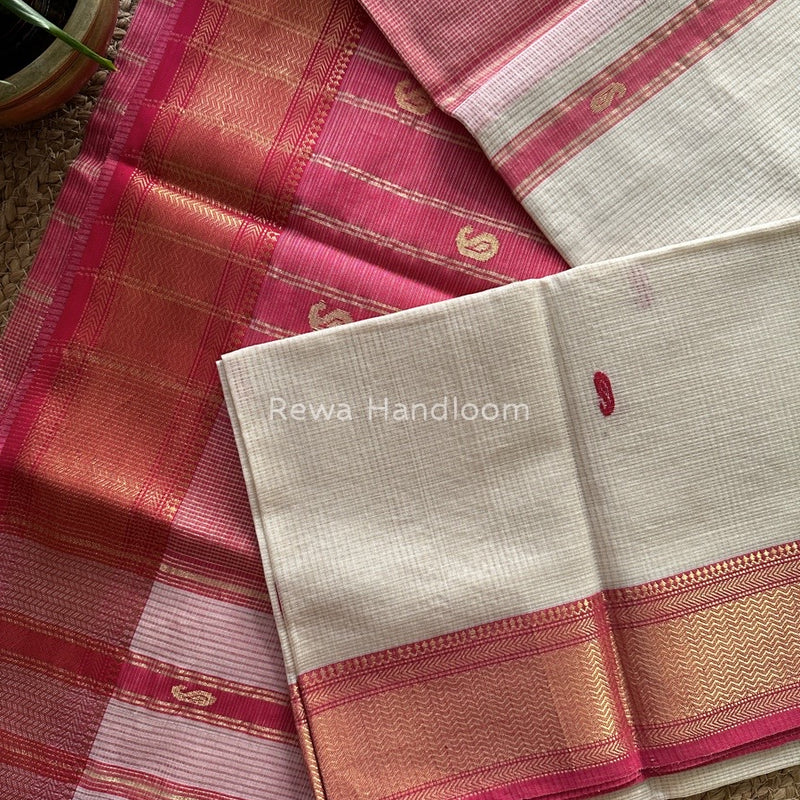 Maheshwari White Tissue Butti Saree TKB02
