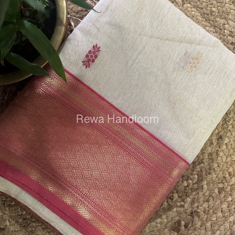 Maheshwari White Tissue Rich Pallu Saree THP010