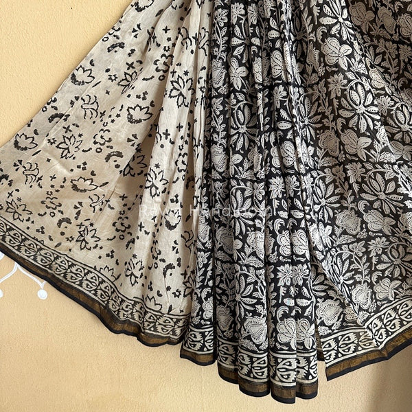 Black-White Chanderi Silk Printed Saree CPS027