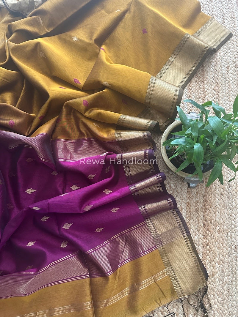 Maheshwari Mustard Zari Butti Saree PTB0145