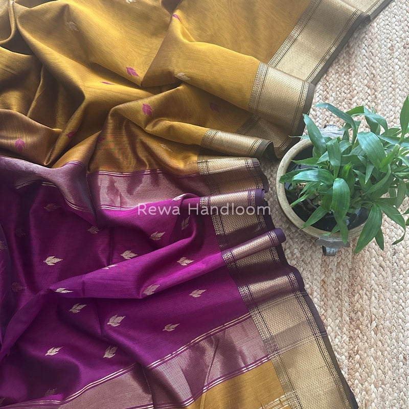 Maheshwari Mustard Zari Butti Saree PTB0145