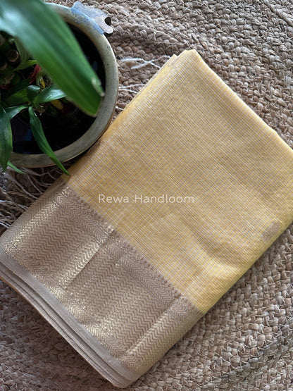 Maheshwari Yellow Tissue Butti Saree TKB011