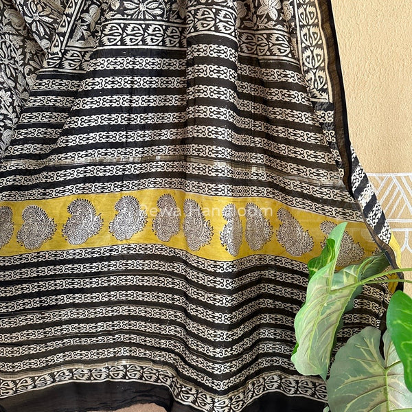 Black-White Chanderi Silk Printed Saree CPS027