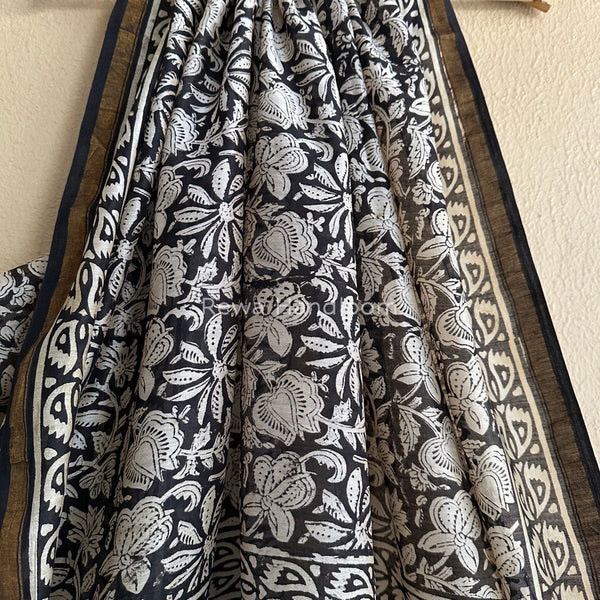Black-White Chanderi Silk Printed Saree CPS027