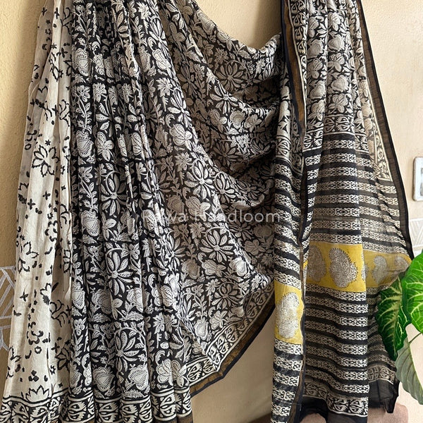 Black-White Chanderi Silk Printed Saree CPS027