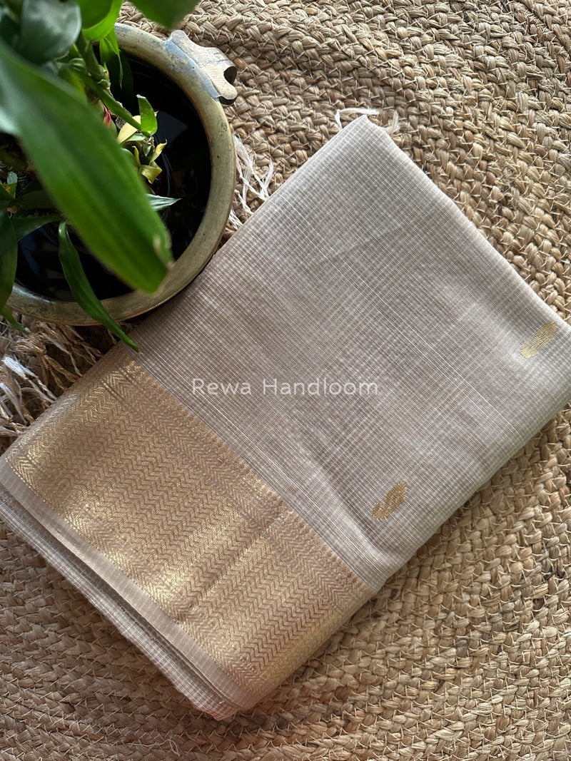 Maheshwari Beige Tissue Butti Saree TKB013