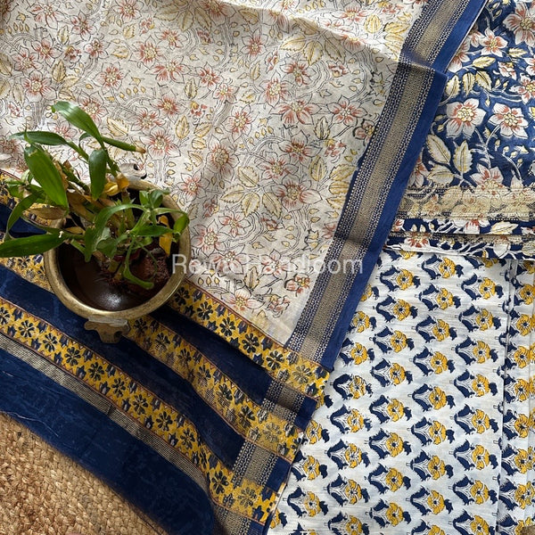 Blue-White Chanderi Maheshwari Border Suit CMBS09