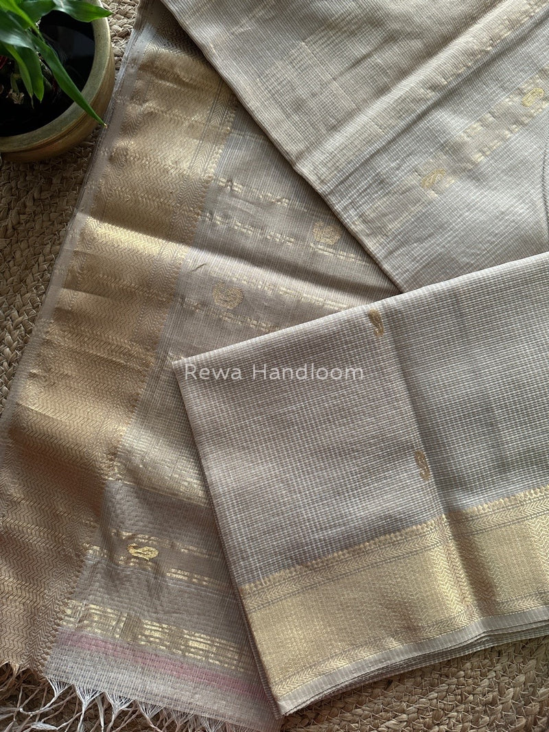 Maheshwari Beige Tissue Butti Saree TKB013
